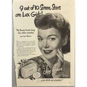 LUX Toilet Soap "Jane Wyman: Leaves Skin Softer Smoother" Vintage Print Ad 1948